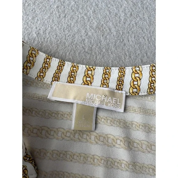 Michael Michael Kors Shirt Womens Large White Chain 1/2 Zip Long Sleeve Tunic - Picture 2 of 5